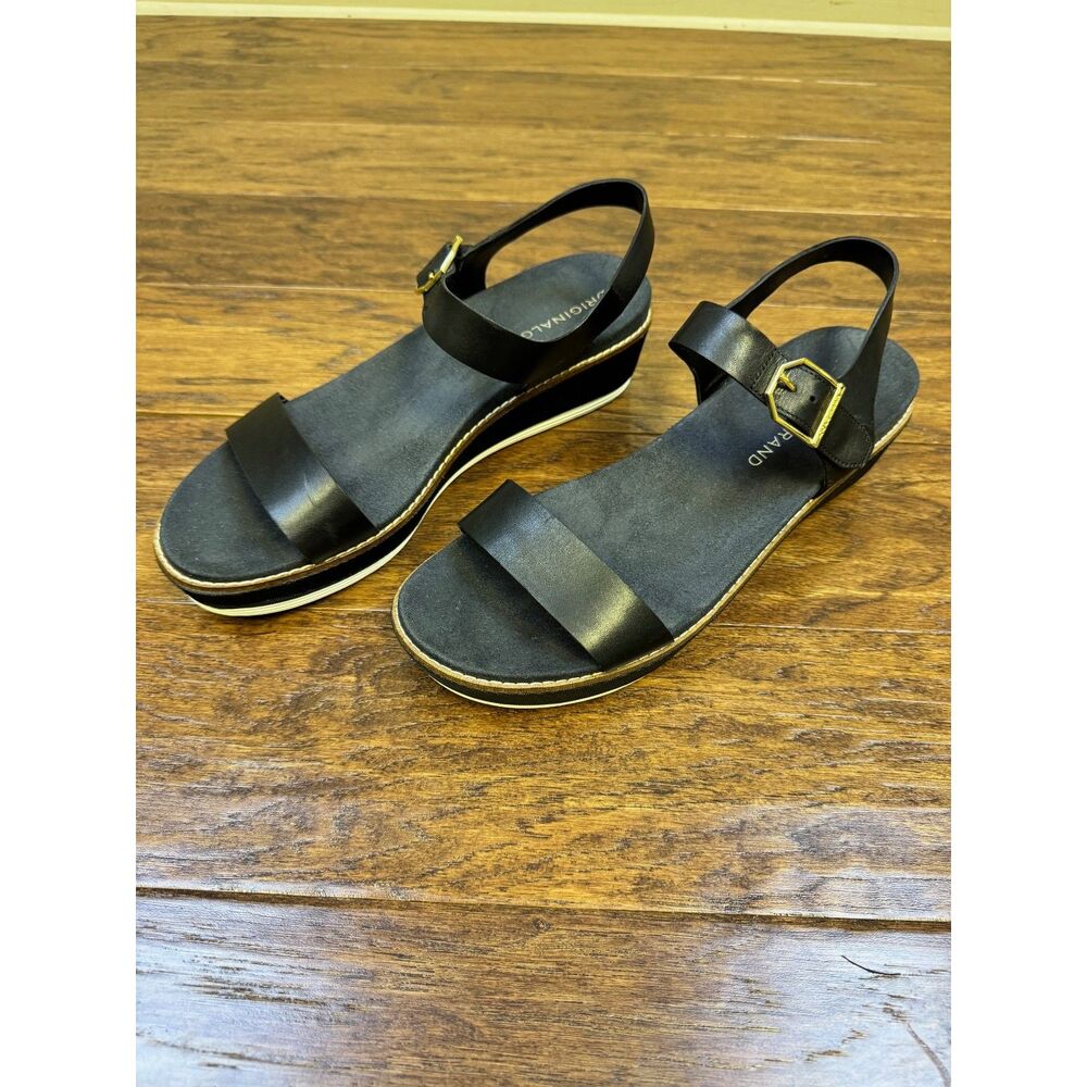COLE HAAN Original Grand Flatform Wedge Sandal, Black Leather, Sz 11B - Picture 4 of 11
